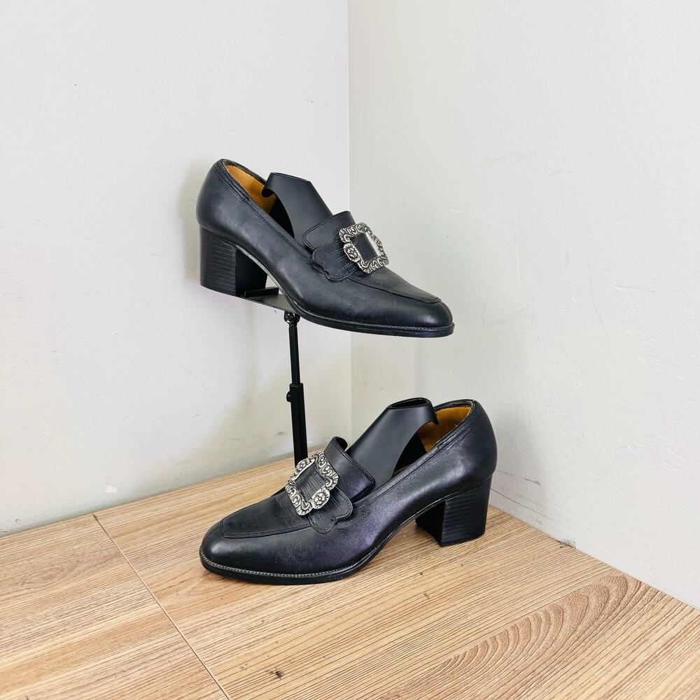 Mootsies Tootsies Black Leather Heeled Loafer Shoes Women’s Size 7.5